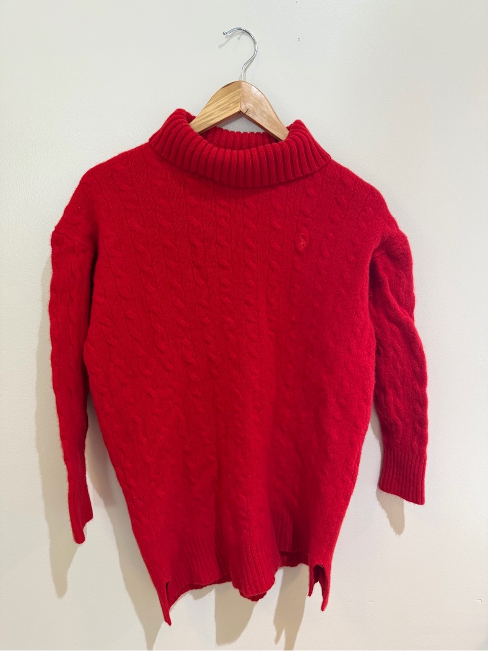 Polo by Ralph Lauren Bright Red Cable Knit Turtleneck Italian yarn Size large